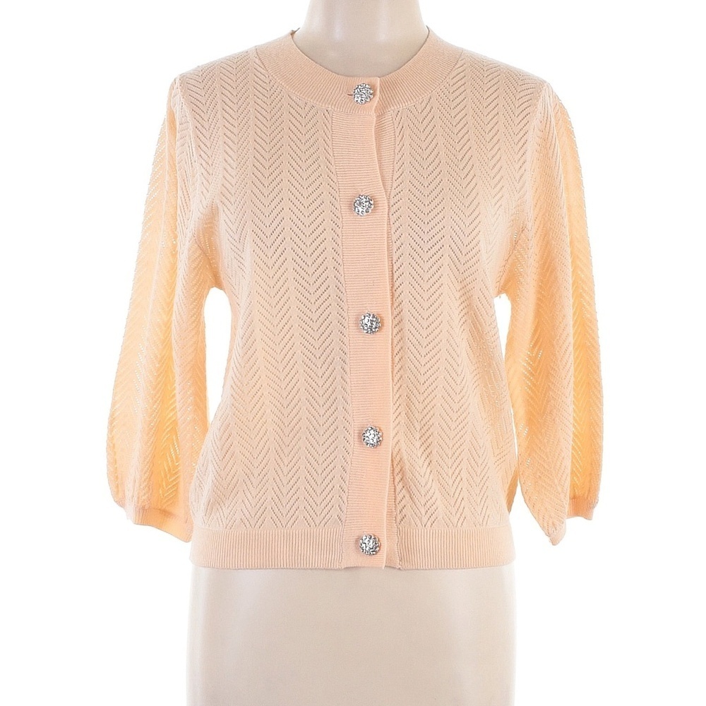 ASOS Pointelle Stitch Rhinestone Button Down 3/4" Sleeve Cardigan Sweater